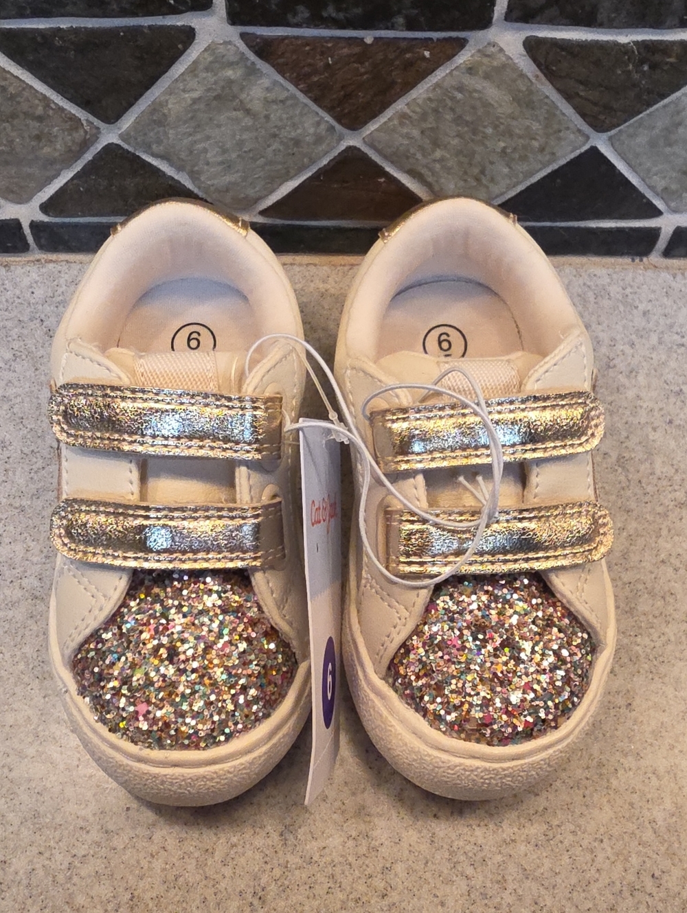 Kids Glitter Velcro Sneakers - Gold Accents